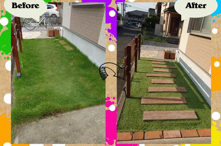 埼玉県飯能市 人工芝 ステップストーン施工 美景観 雑草害虫対策